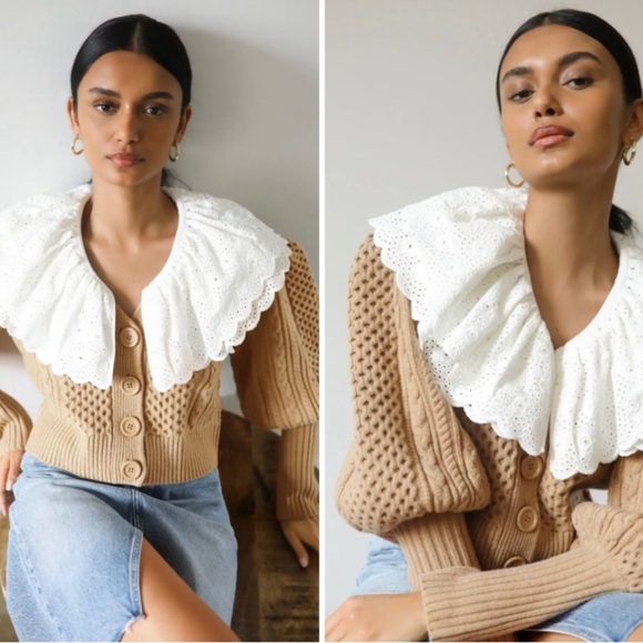 Sea New York Melanie Cardigan Sweater with Peter Pan Collar Ruffled - Picture 2 of 12